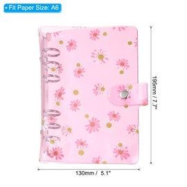 PATIKIL A6 Flower Clear Binder Cover, Soft PVC Loose Leaf Binder Protector Refillable Notebook Shell with Snap Button Closure for DIY Meeting Notebook Folder, Pink