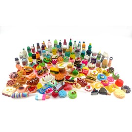 Nuanmu Miniature Food Drink Bottles Pretend Play Kitchen Game Party Toys (10 Bottles + 10 Foods（Random）)