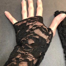 Trixy Xchange Goth Black Lace Gloves Floral Fingerless Cuffs Wedding Wrist Length Steampunk OS
