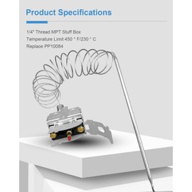 Vaticas PP10084 High Limit Thermostat Fryer Switch Fit for Pitco VF35 MGII SG14 35C 45C+ 18S 18 E500D 1/4" Thread Mpt Stuff 450°F/230°C Hi Limit Thermostat with Manual Reset