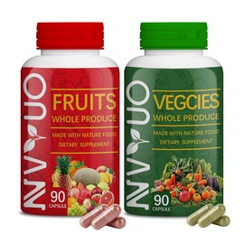 LLVYUO Fruits & Veggies Capsules - 90 Fruit and 90 Veggie Whole Food Supplement - Supports Energy Levels, High Lycopene, Vitamins & Minerals