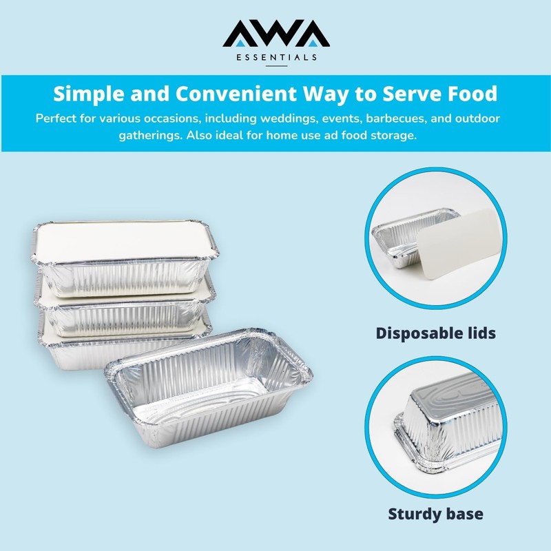 Aluminium Foil Food Containers with Lids - Pack of 50