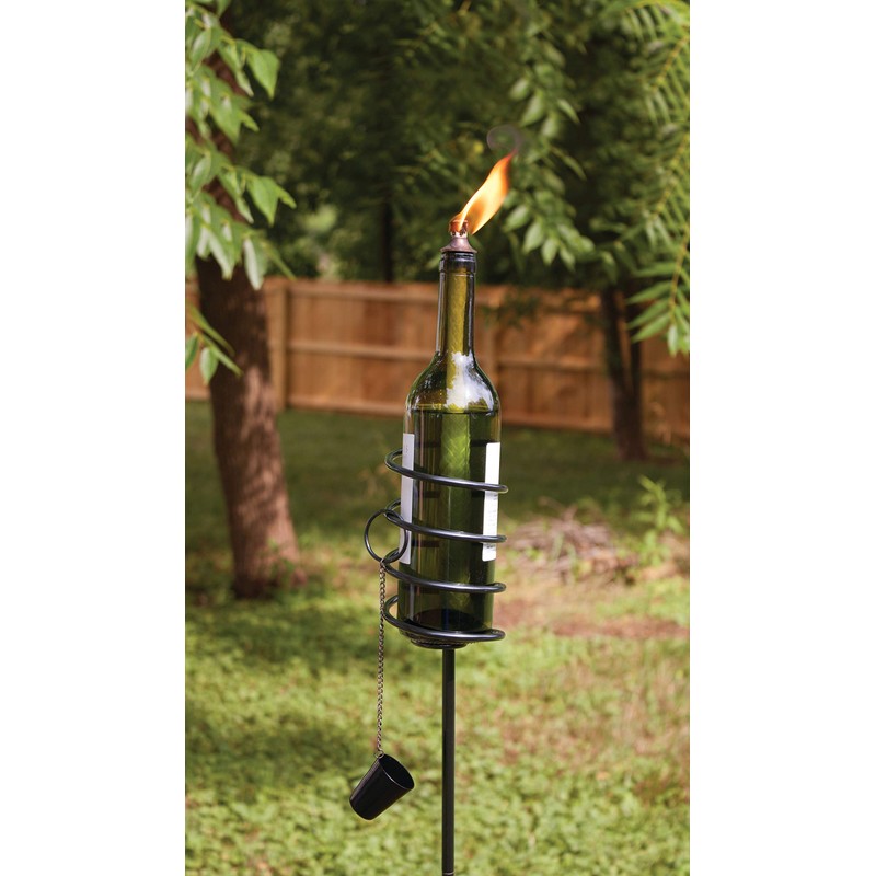 Oenophilia Afterglow Garden Stake Wine Bottle Wick Candle Holder -