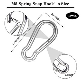40 PCS 2'' Spring Snap Hook Carabiner, M5 3/16 Inch Galvanized Silver Steel Small Carabiner Clip, 220LBS Holding Capacity Quick Link Clip Keychain for Hammock Dog Leash & Camping Gym