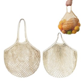 2 Stück Netztasche Sandspielzeug Wiederverwendbar,Netzbeutel aus Bio Baumwollseil,Einkaufsnetz,Netztasche Strand,Netz-Einkaufstaschen,zur Aufbewahrung Von Obst Und GemüSe,Beige