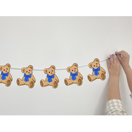AK Giftshop Teddy Bear Blue Christening Baby Shower Birthday Bunting Party Decorations - 12pcs / 2.5m Ribbon
