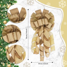 Christmas Tree Topper 12 x 34 Inch Large Decorative Bow Hanging Christmas Bow with Colour Stripes 36 Pieces 3 Sizes Gingham Ribbon Bow Tree (Linen Colour)