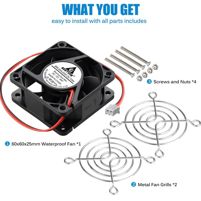 GDSTIME 60mm x 25mm 12V DC Waterproof IP67 Fan High