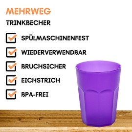 ENGELLAND - 5 x Purple Frosted Plastic Cups 400ml Calibration Line Shatterproof Stackable Reusable Plastic Reusable Party Cups Drinking Glass