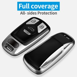 Tukellen Key Fob Cover with Keychain, Special Soft TPU Key Case Cover Protector Compatible with A4 Q7 Q5 TT A3 A6 SQ5 SQ7 R8 S5 Smart Key(Silver)