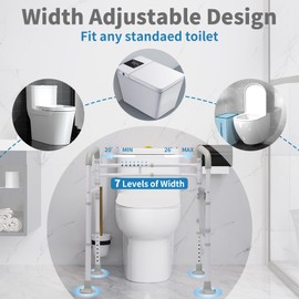 Stand Alone Toilet Safety Rail - Adjustable Detachable Medical Toilet Safety Frame for Elderly, Heavy Duty Toilet Handles for Elderly and Handicap Toilet Seat Handles with Storage Bag