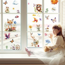 XIATIAN 9 Sheets Window Stickers for Glass Deer Fox Rabbit Squirrel, Animal Window Decals, Double Sided Window Clings Stickers for Kids Room, Window