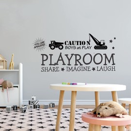 CONSTRUCTION - Removable Kids Bedroom Inspirational Playroom Quotes Decoration Construction Trucks Design Vinyl Adhesive Home Wall Decal Sticker 40" x 16"