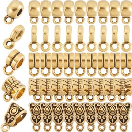 SOFPLATE 1 Box 300 Pieces Ironing Beads Golden Charm Spacer Beads Large Hole Dangling Alloy Cylindrical Textured Ironing Tube Beads in Tibetan Style for Jewellery Making Pendant