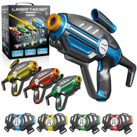 Laser Tag Set for Kids, Teens & Adults - 4 Blasters + 4 Vest Sensors with 4 Multi-Game Modes - Fun Ideas Age 8+ Year Old Toys - Includes Accessories - Boys & Girls Outdoor Teenage Group Activities