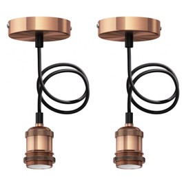 ledscom.de Retro Pendant Light / Pendant Light with Textile Cable / Matte Bronze / 1x E27 Max. 60 W Pack of 2