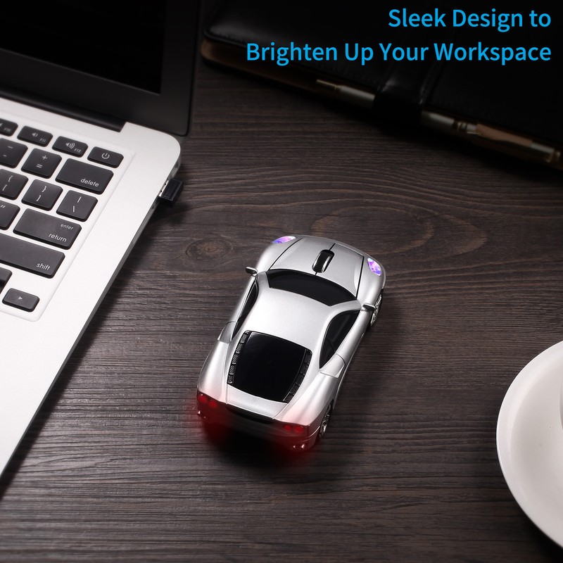 Wireless Mouse Silver Sports Car Style 2.4GHz USB Receiver 1600DPI
