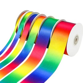 Aertai Wide Single Face Shiny Rainbow Satin Ribbon Roll, 1 inch x Continuous 25 Yards, Ribbon for Gift Wrapping, Wedding Décor & DIY Bow Making (1 inch X 25 Yards)