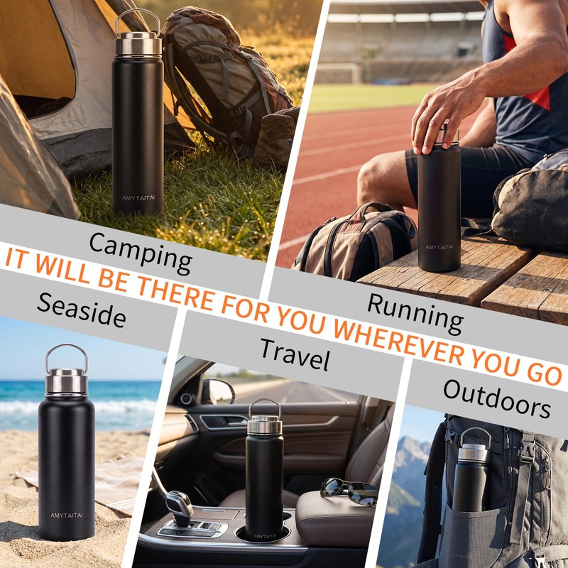 Vacuum All Stainless Steel Insulated Water Bottle 24OZ - Black