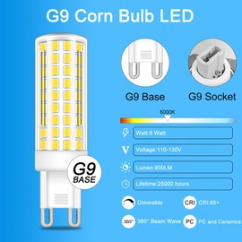 BROLSKUN G9 Led Bulbs 8W Chandelier Light Bulbs (80W Halogen Equivalent) 6000K Daylight White,T4 G9 Ceramic Bi Pin Base 800LM 110V-130V for Crystal Chandelier,Pack of 5