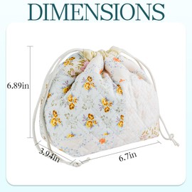 AMZMA Quilted Makeup Bag for Women, Coquette Aesthetic Cosmetic Bag, Cute Travel Toiletry Bag, Cotton Drawstring Pouch for Women and Girls, Pink flowers