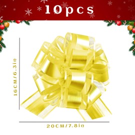 yisight Pack of 10 Large Gift Bows with Gift Ribbon, 15 cm Gift Bow for Crafts and Packaging, for Wedding, Birthday and Christmas (Gold)