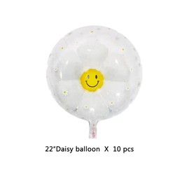 10 Pcs Daisy Balloons,Double-layer White Flower Transparent Foil Bubble Balloons Groovy Hippie Boho 60sParty Supplies for Baby Shower Anniversary Wedding Birthday Party,22 inch