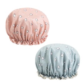 NTRUXZP 2 Pack Shower Caps Reusable Charlotte Hair Shower Cap Waterproof Double Layer with Elastic Bands for Women Girls Shower Spa Salon Pink Blue