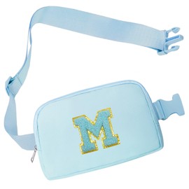 Blue Belt Bag Fanny Pack Crossbody Travel Vacation Birthday Christmas Gifts for College Teen Girls Daughter Niece Cheer Cheerleader Dance Recital Graduation Baptism Initial Letter M