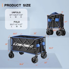 EchoSmile Collapsible Folding Wagon Cart 360lbs, Heavy Duty Garden Utility Cart with All Terrain Wheels, Large Capacity Outdoor Wagon for Camping, Beach, Shopping, Picnic (Blue Black)