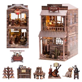 Wondyland Book Nook Kit - DIY Miniature House & Dollhouse Alley Model Kit, Puzzle Bookshelf Library Decor with LED Light, Craft Gift for Adults, Teens, and Family(Old Town Saloon)