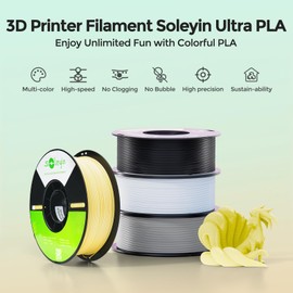 SOLEYIN 3D Printer Filament 1.75mm Ultra PLA Filament High Speed 30-300mm/s Accuracy +/- 0.02mm, 1kg Spool (2.2lbs), Fit Most FDM 3D Printer, Soleyin by Creality Filament, PLA Black