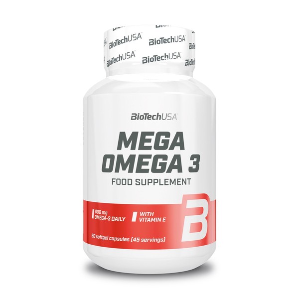 BioTechUSA Mega Omega 3 Softgel Kapseln | 70% EPA und DHA | Normale Gehirn- und Herzgesundheit | Zusätzliches Vitamin E, 90 Kapseln