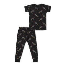 MONICA + ANDY Baby Organic Short Sleeve Two-Piece Pajama Set, Rockets in Space, 12