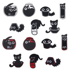 CWPFVQA 14pcs Cat Brooches Cute Cartoon Lapel Pins Cute Lapel Pins Black Cat Brooches Alloy Cartoon Animal Brooches, Zinc alloy