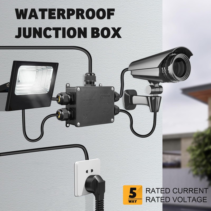 Junction Box Waterproof IP68, 5-Way Junction Box Outdoor, Surface-Mounted Cable
