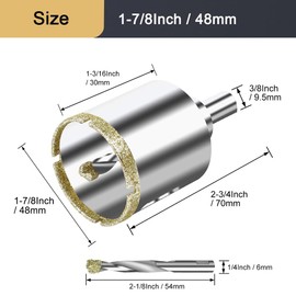 ASNOMY 1-7/8Inch (48mm) Diamond Hole Saw with Pilot Drill Bit,1-7/8" Diamond Tip Coated Hole Saw with Guiding Drill Bit for Glass Ceramic Marble Porcelain Tile Granite Quartz