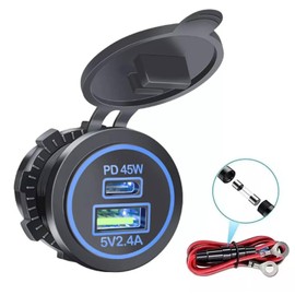 FINYQBET Cargador Rápido USB Dual Tipo C y QC3.0 de 45W con Tapa a Prueba de Polvo, Interruptor de Encendido/Apagado, Compatible con Coches, Camiones, Motos y Barcos, Ideal para Teléfonos y Tablets