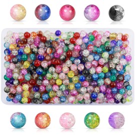 GZhaizhuan 600 Pieces Glass Beads Crackle, 8 mm Colourful Beads, Round Craft Beads with Holes for Jewellery Making & DIY Craft Decor (10 Colours)