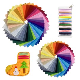 JIEYUMAO Felt Fabric Sheets, 80 Sheets Felt Squares with Sewing Thread, 2 Sizes Polyester Felt Fabric for Crafts, Assorted Color Stiff Felt Sheets Felt Paper for DIY Sewing