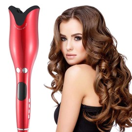 EWINODON Rizador de pelo giratorio automático de cerámica, rizador de cabello profesional Air Spin N Curl para todo tipo de cabello, pantalla digital LCD (rojo)