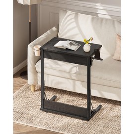 Tatub 24" Folding TV Tray Table, Foldable C Shaped End Table for Couch, TV Dinner Tray with Cup Holder, Small Sofa-Side Laptop Desk for Living Room Bedroom, Black