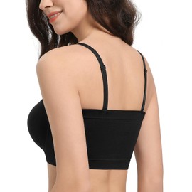 Lemorosy Women's Non Padded Underwire Strapless Bra Multiway Bandeau Tube Top Bralette(Black,L)