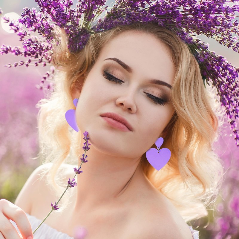 Double Heart Earrings for Women Colorful Love Heart Dangle Drop