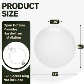 Handblown Frosted Glass Globe Lamp Shade – 1.65" Fitter Opening – Replacement Lamp Shade for Pendant Lights, Chandeliers, Wall Sconces, Vanity & Ceiling Fixtures (3 Pack)