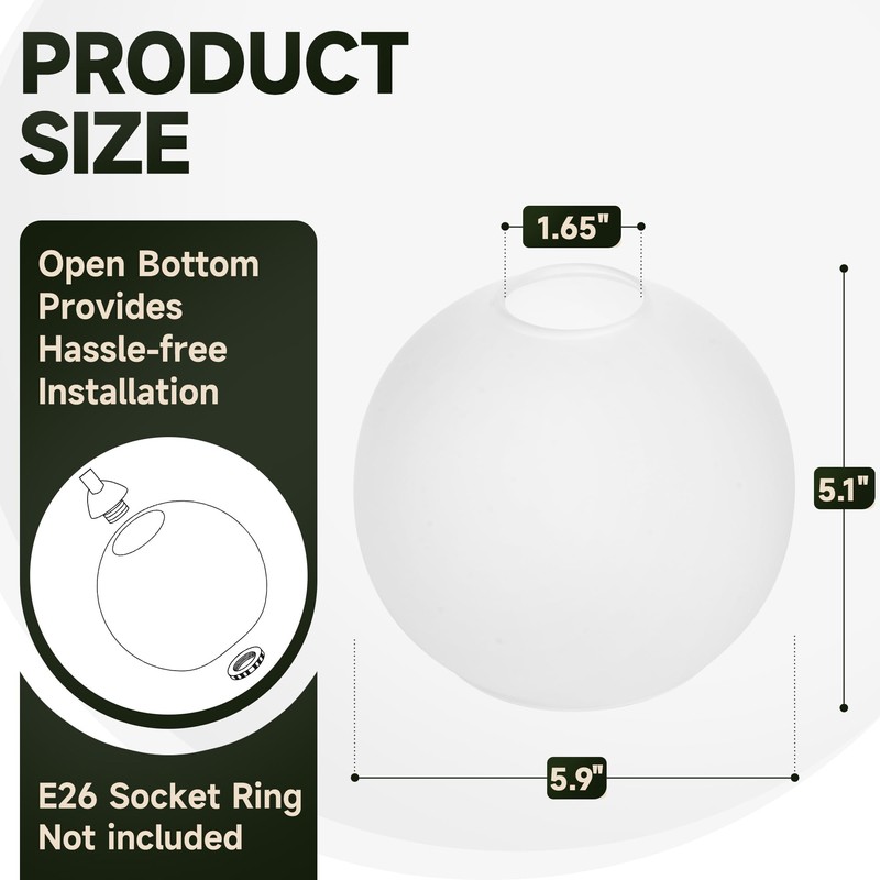 Handblown Frosted Glass Globe Lamp Shade – 1.65" Fitter Opening