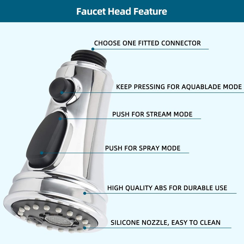 Hygie Rinse Pull Down Kitchen Faucet Head Replacement 3 Function