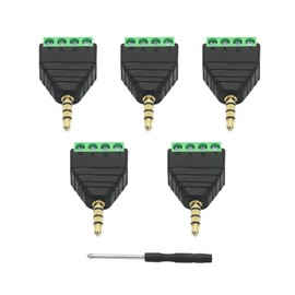 5Pcs 3.5mm Audio Terminal Block Connector, Gold Plated TRRS 4 Pole 1/8 inch Stereo Male to 4 Pin Solderless Screw Terminal Female AUX Audio Adapter with Screwdriver
