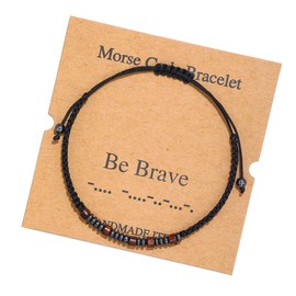 RINTOLER Morse Code Bracelets for Women Men Gifts for Her Best Friend Funny Inspirational Bracelets for Women Jewelry Adjustable Silk Beaded Wrap Bracelet (Be Brave)
