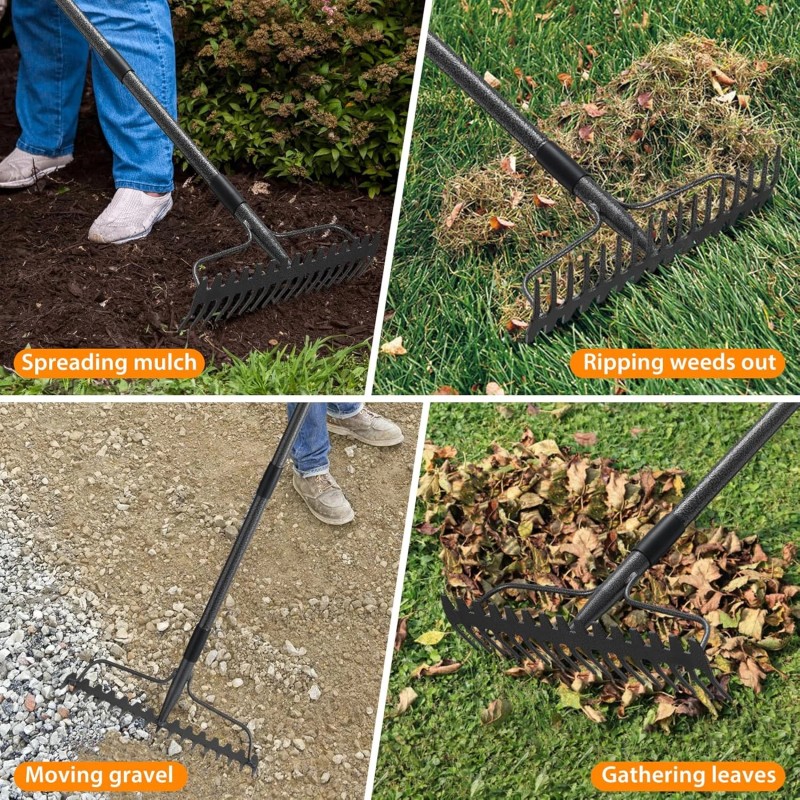 Nicecho DOUBLE SIDES Rake 17 tines with 49" long Garden